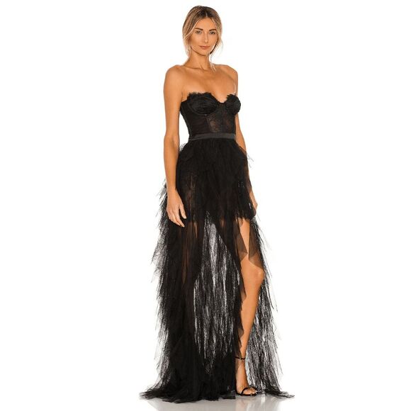 NWT For Love & Lemons Womens Strapless Sheer Tulle Bustier Gown Black Large $359 - Picture 2 of 11